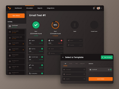Security Validation Application attack dashboard desktop donut glow gradients graph graphs indicator interface neon notification progress protection security simulation status steps ui