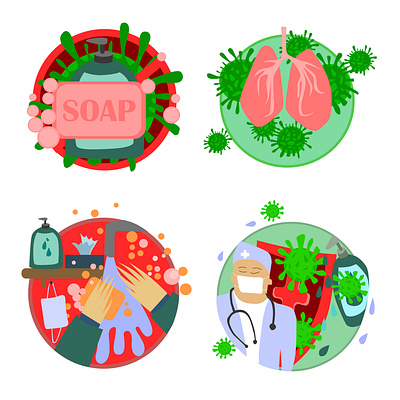 set of icons coronavirus app branding concept coronavirus covid covid 19 design doctor in mask icon illustration logo soap vector