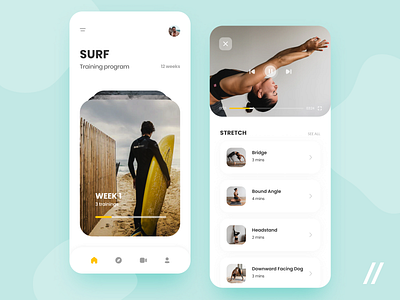 Surfing Trainer App app design exercise fitness learning app mobile mvp online purrweb react native startup surf surfer surfing training tutorial ui ux video workout