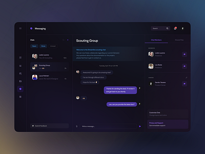 Messaging (Dark & Light Theme Exploration) chat chat app chat bot chatting colors dark dark theme dashboard dashboard app dashboard design dashboard ui interface message message app messages messaging messaging app messenger messenger bag