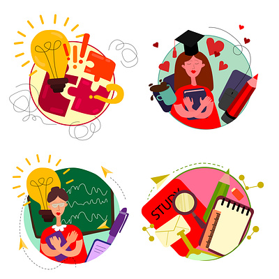 set icons school app banner branding celebrate concept design icon illustration logo pensil school student study teatcher technology texture vector