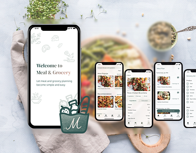 UX/UI Design of a Meal & Grocery Planning App branding logo mobile app ui design ux design