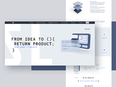 Personal website for IT specialist 3d clean design developer portfolio landing landing page ui landingpage layout personal website portfolio real project ui web webdesign website