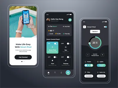 Smart Pool App UI Design app design app ui design design internet of things iot mobile app mobile app design product design smart app smart life smart pool swimming pool ui design uiux