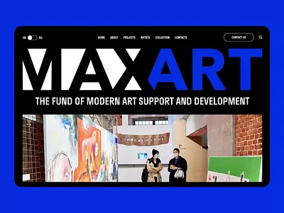 MaxArt animation art gallery artists auction biennale blue brand identity contemporary art corporate identity exhibition madeinwebflow motion graphics nocode painting redis sculpture typography web design web development webflow