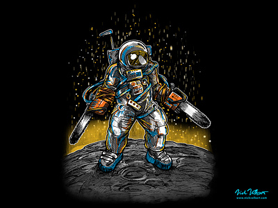 Houston Chainsaw Astronaut astronaut chainsaw halloween horror illustration illustrator moon outer space space the moon