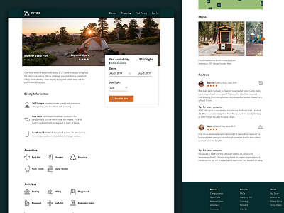 Pitch Campground Detail Page camping interface travel ui ui design ux ux design web website website design