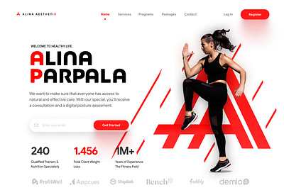 Fitness Trainer clean cleandesign design female fitness trainer female trainer fitness fitness trainer fitness website design graphic design gym gym website illustration landing page modern web design uiux uiux design unique design web banner web header webheader