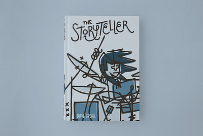 the storyteller blue book art book cover cover design drummer illustration lettering monochromatic music musician texture vector