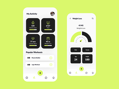 Fitness App calories fitness app gym app health heart rate meal mobile app muscle nutrition running statistics ui uiux ux weight loss workout yoga
