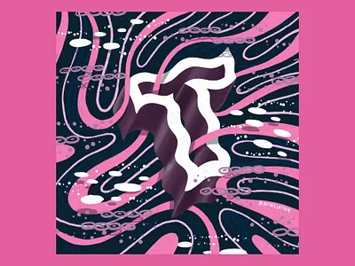 2021 36DOT Series - Letter T alphabet beautiful mess chaos floating flowing fluid hand drawn hand lettering illustration pattern pink playful ribbons squiggles swirls typography whimsical