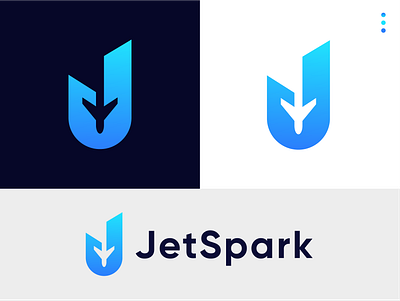 JetSpark / J Letter Combination Logo abstract air aircraft aviation branding fly gradient j j letter j logo lettermark logotype modern logo monogram sky statup transport travel vector