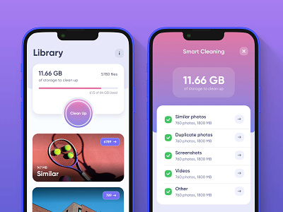 Cleaner: Clean Storage app | by Applace app applace apps appstore aso clean cleaner colors design interface iphone minimal mobile photo similar storage ui ux vector video