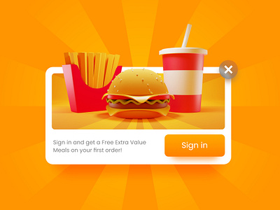 3D Illustration - Fast Food Pop-up UI Design 3d 3d art 3d illustration blender blender 3d burger cheese burger cycles drinks eevee fast food float ui french fries illustration mcdonalds modal ui onboarding ui popup ui