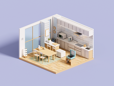 Record 3d 3d art architecture illustration kitchen magicavoxel minimal record voxel voxelart