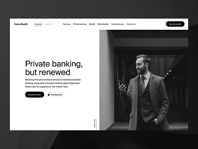 Corporate Website / Private Banking after effects animation banking business clean corporate creative dailydoseofvisuals dailyui elegant finance landing page madewithadobe minimal scrolling swiss style uidesign website