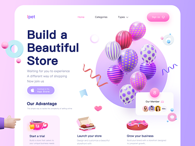 Web Design-Shopping branding design illustration landpage membership minimal shop shopping shopping app store type typography ui website