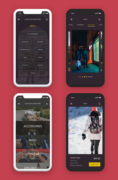 Shopping App Concept for Adventure Gear ecommerce mobile mobile ui sketch ui