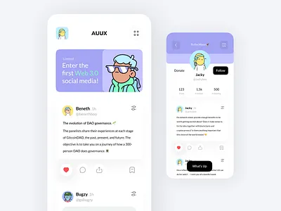 Web 3.0 Social Media App app blockchain crypto crypto app cryptocurrency feed minimal mobile mobile app nft app profile page social social media web3 app