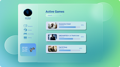 Game Glass UI Design app design ui ux web webdesign