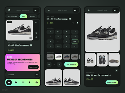 Nike SNKRS - Mobile App android app app design clean dark theme design ios minimal minimalistic mobile app nike product retail snkrs ui ui design user interface ux