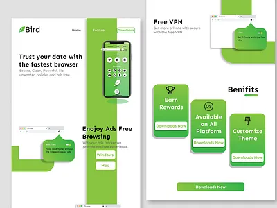 Bird Browser Landing Page design ui web