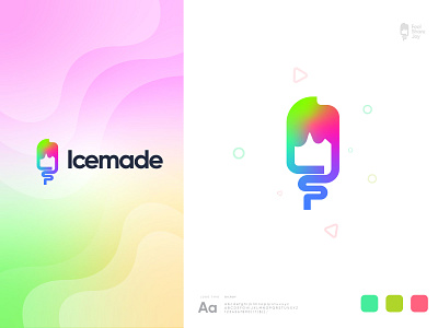 Ice cream Logo - Ice cream Branding - Line Logo - Icemade logo ahmed rumon brand identity design colorful logo delicious dessert gelato gradient green ice cream cone ice cream logo icecream logo modern logo design pink purple rumzzline summer sweet sweetness tasty