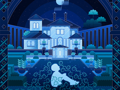 Cerulean Gardens affinity affinitydesigner cerulean design garden geometric house illustration lyrics moon night overgrown san fermin son song vector