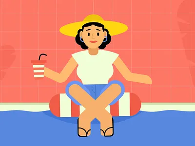 Hot Summer's Day 🦩 2D Animation 2d after effects animation character animation character design colourful freelance illustration illustration katycreates motion design pool summer summertime vector woman