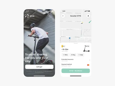 Scooter Rental App app bike buy clean ios iphone light map minimal rent scooter sharing ui ui components ui elements ux