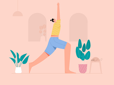 Woman Warrior I Yoga Pose Illustration character exercise fitness flat illustration health illustration meditation mindfulness vector wellness woman yoga yoga app yoga illustration yoga pose yogas