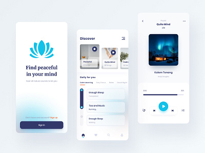 Meditation Music App #Exploration calm clean glass gradient ios iphone list meditation music peace playlist relax routines song to do list