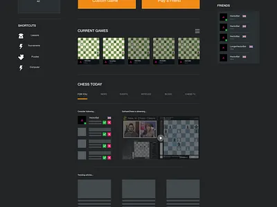 Chess.com Home app branding chess clean design friends home home screen homepage illustration intuitive mockup quick redesign uiux website