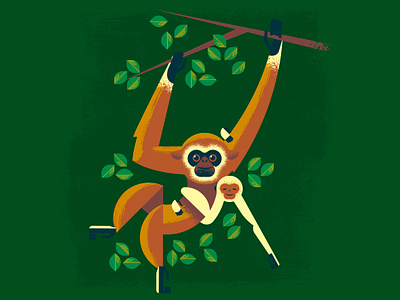 Brown Gibbons at the Columbus Zoo custom brushes gibbon illustration illustrator leaf leaves monkey vector