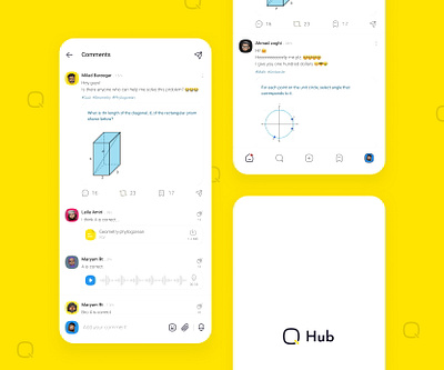 Q Hub Application-Concept app blue daily ui design education minimal question solve ui vector yellow