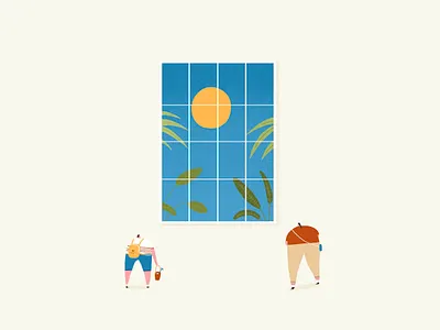 Summer Window foliage illustration luxury people looking through window plants summer sun window