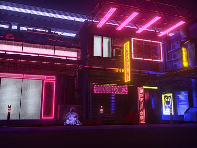 Cyberpunk Streets 3d 3d art 3d modeling cyberpunk design illustration