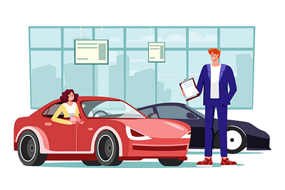 Young Woman Testing A Car In A Car Showroom agent
