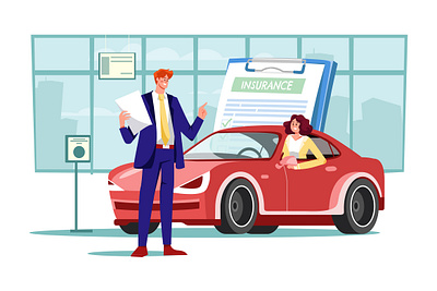 Young Woman Talking To A Car Insurance Salesman agent