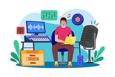 Music Producer Illustration Concept color