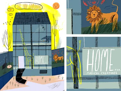 The Home for Magical Creatures animals art design drawing editorial illustration kidlit kidlitart lion story texture