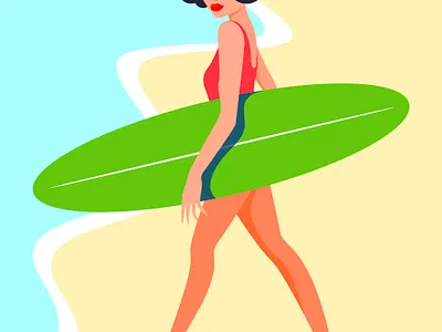 Summer time bright color female feminine hat illustration minimalist profile profile design shapes simplicity summertime surf surfboard surfing swimsuit swimwear woman illustration women empowerment