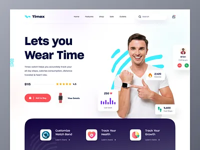 Smartwatch - Product Landing Page applewatch ecommerce gadgets gear health tracker homepage landing page luxury watches mockup smart device smartwatch typography ui ux watches web design website website design wristband wristwatch