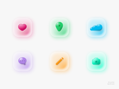 Daily UI #55: Icon Set aurora ui camera challenge cloud colorful dailyui dailyuichallenge day 55 dribbble popular frosted glass glass glassmorphism heart icons location pin message bubble pencil realistic uiux uxui