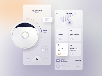 Smart Home App app design glass interface iot iot app map progress purple robot smarthome ui ui design uidesign ux vacuum vacuum cleaner