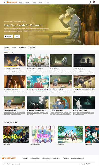 Crunchyroll redesign- Show page branding minimal ui ux web