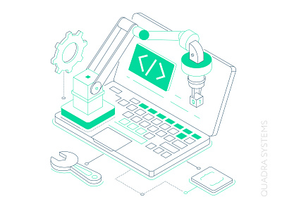 Custom Project for Quadra Systems custom illustration custom project design illustration isometric design line isometry robotic arm sketch style technology vector