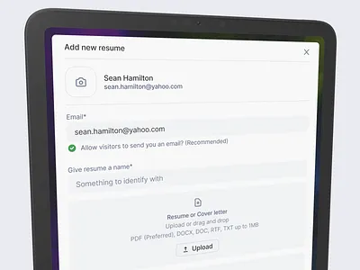 Upload résumé form app application design cloud cv drag and drop form iconic interaction ios ipad resume saas storage tablet ui upload user experience user inteface ux