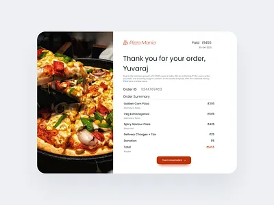 Daily UI - Email Receipt app app design behance dailyui dailyuichallenge design ecommerce email email design email receipt email template flat pizza restaurant typography ui ux web web design