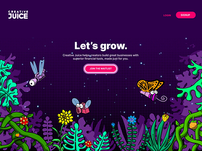 Juice homepage animation animation butterfly creatures dragonfly flowers fly flying illutration motion motion graphics plants wisps